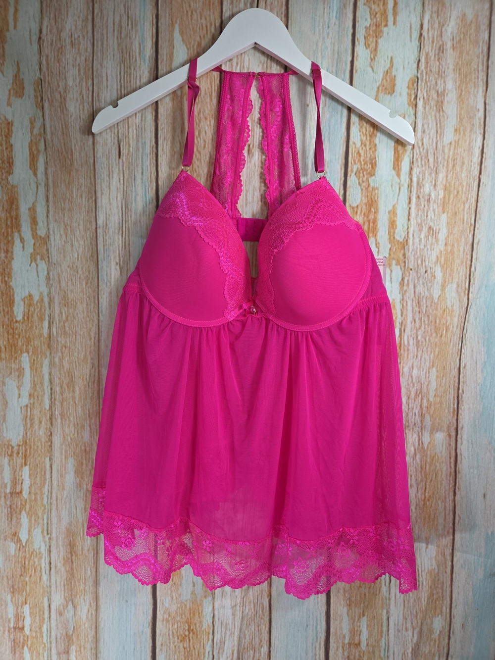 Seven Til Midnight Hot Pink Lace-Trim Babydoll Nightie. Size 3x/4x